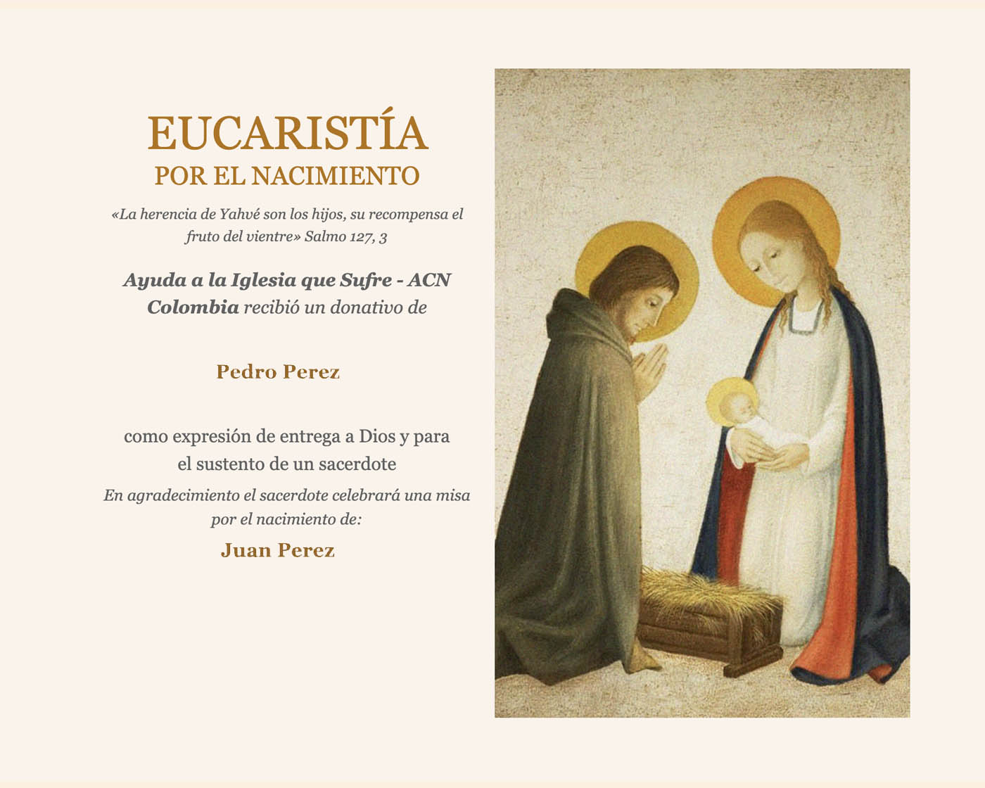 MisaNacimientoCO Ofrece una Misa por Nacimiento